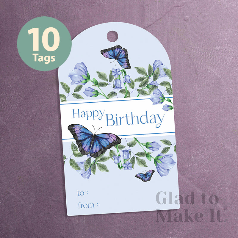 Hang Tag happy birthday flowers blue