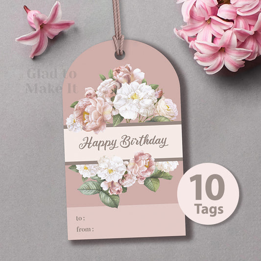 Hang Tag happy birthday flowers pink