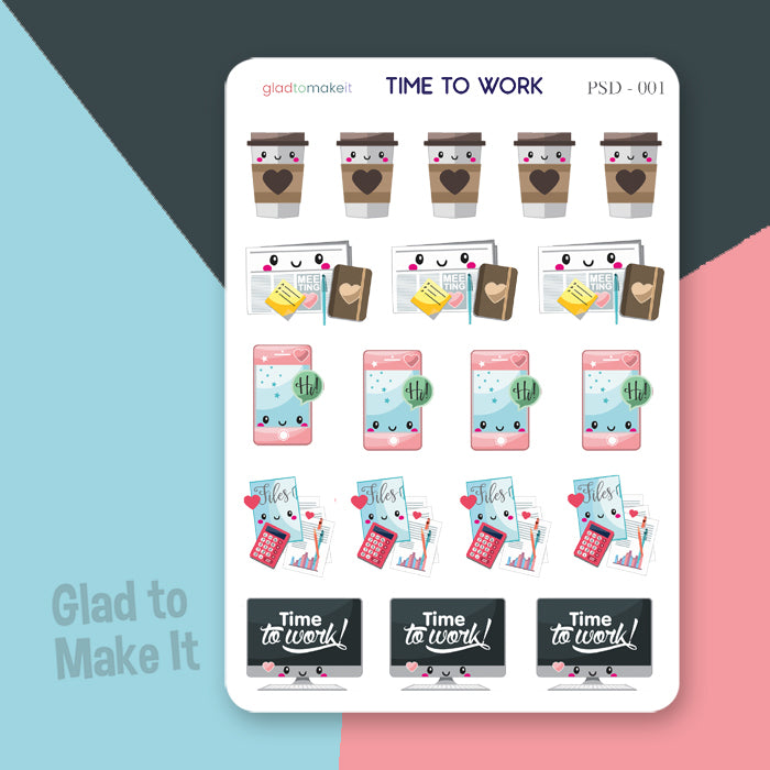 planner journal sticker time to work